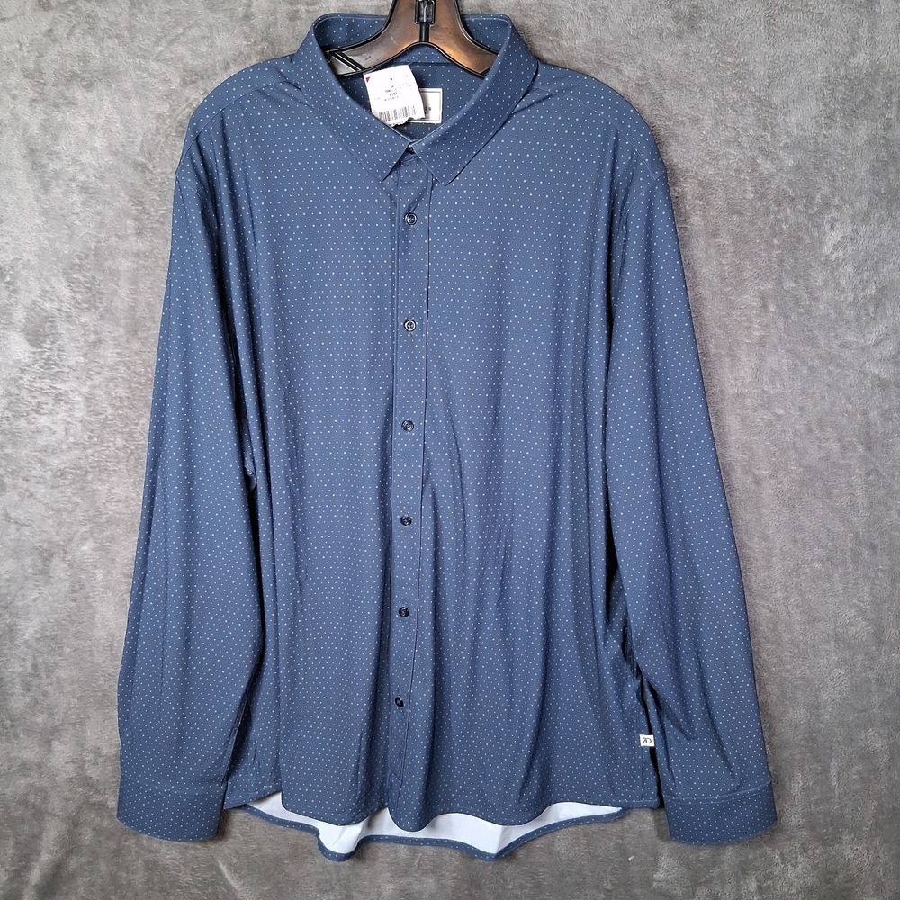New 7 Diamonds 4 Way Stretch Long Sleeve Shirt Men's Size 2XL XXL Blue Polka Dot